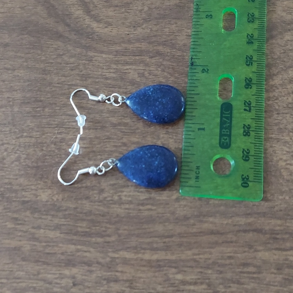 Hand Crafted Navy Blue Teardrop Stone Earrings - Picture 4 of 4
